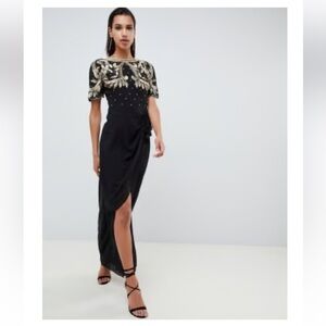 Virgos Lounge Black Dress with Gold Beading